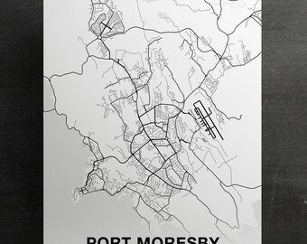 PORT MORESBY Papua New Guinea map poster black white Hometown City Print Modern Home Decor Office Decoration Wall Art Dorm Bedroom Gift