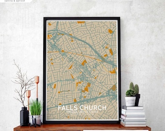 FALLS CHURCH Virginia USA map poster black white Hometown City Print Modern Home Decor Office Decoration Wall Art Dorm Bedroom Gift