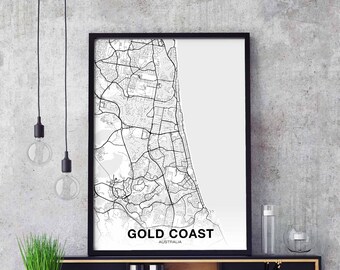 GOLD COAST Australia map poster black white Hometown City Print Modern Home Decor Office Decoration Wall Art Dorm Bedroom Gift