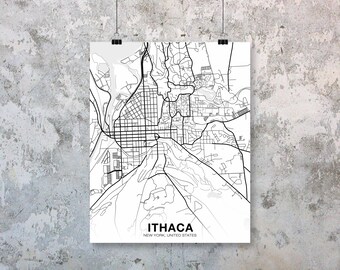 Custom ITHACA New York NY USA map poster black white Hometown City Print Modern Home Decor Office Decoration Wall Art Dorm Bedroom Gift