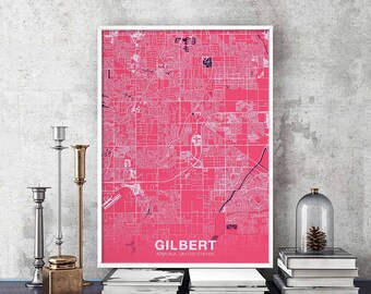 GILBERT Arizona AR US map poster color Hometown City Print Modern Home Decor Office Decoration Wall Art Dorm Bedroom Gift