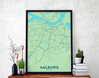 AALBORG Denmark poster color Hometown City Print Modern Home Decor Office Decoration Wall Art Dorm Bedroom Gift