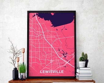 LEWISVILLE Texas TX USA poster color Hometown City Print Modern Home Decor Office Decoration Wall Art Dorm Bedroom Gift