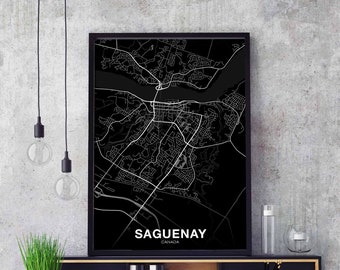 SAGUENAY Canada map poster black white Hometown City Print Modern Home Decor Office Decoration Wall Art Dorm Bedroom Gift