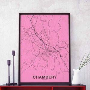 CHAMBERY France carte affiche couleurs ville natale ville impression moderne décor à la maison bureau décoration mur art dortoir chambre cadeau