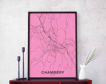 CHAMBERY France map poster colors Hometown City Print Modern Home Decor Office Decoration Wall Art Dorm Bedroom Gift