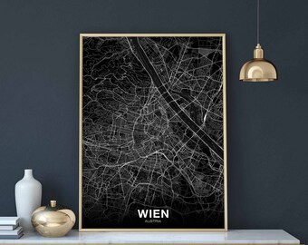 WIEN Austria map poster black white wall decor design modern scandinavian minimal nordic housewarming travel bedroom