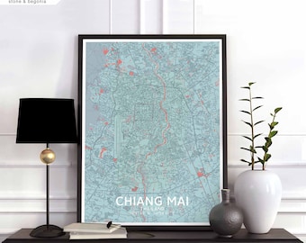 CHIANG MAI Thailand map poster black white Hometown City Print Modern Home Decor Office Decoration Wall Art Dorm Bedroom Gift
