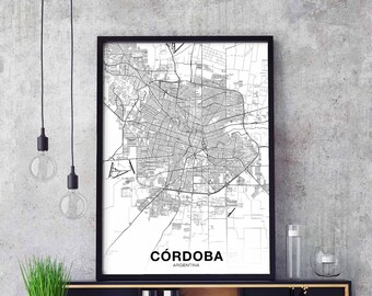 CORDOBA Argentina map poster black white Hometown City Print Modern Home Decor Office Decoration Wall Art Dorm Bedroom Gift