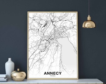 ANNECY France map poster Hometown City Print Modern Home Decor Office Decoration Wall Art Dorm Bedroom Gift