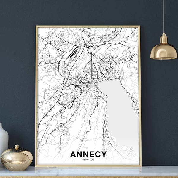 ANNECY France carte poster Ville Natale Ville Imprimer Moderne Maison Décor Bureau Décoration Art Mural Dortoir Chambre Cadeau