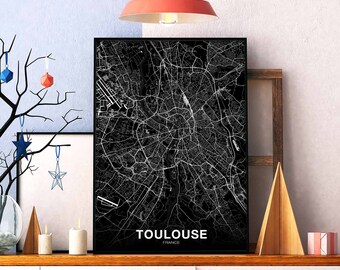 TOULOUSE France map poster black white Hometown City Print Modern Home Decor Office Decoration Wall Art Dorm Bedroom Gift