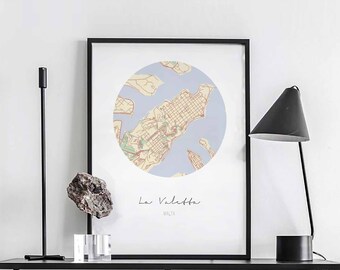 LA VALETTA Malta map poster wall decor design modern minimal nordic travel bedroom home art vintage retro dorm nursery housewarming