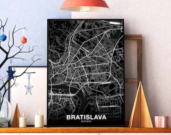 BRATISLAVA Slovakia map poster black white Hometown City Print Modern Home Decor Office Decoration Wall Art Dorm Bedroom Gift