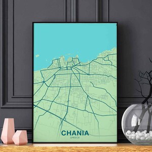 CHANIA Griechenland Karte Poster Farbe Heimatstadt Stadt Druck Moderne Wohnkultur Büro Dekoration Wand Kunst Wohnheim Schlafzimmer Geschenk