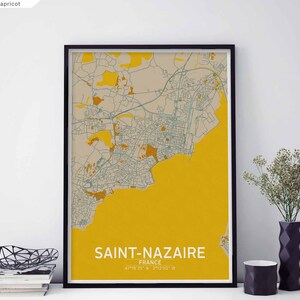 SAINT-NAZAIRE France carte affiche noir blanc ville natale ville impression moderne décor à la maison bureau décoration mur art dortoir chambre cadeau