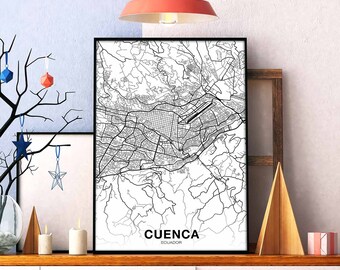 CUENCA Ecuador map poster black white Hometown City Print Modern Home Decor Office Decoration Wall Art Dorm Bedroom Gift