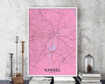 KASSEL Germany map poster color Hometown City Print Modern Home Decor Office Decoration Wall Art Dorm Bedroom Gift