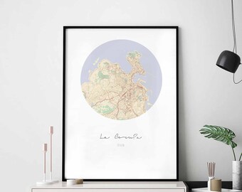 LA CORUNA Spain map poster wall decor design modern minimal nordic travel bedroom home art vintage retro dorm nursery housewarming