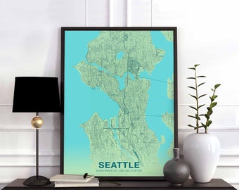 SEATTLE Washington WA USA poster color Hometown City Print Modern Home Decor Office Decoration Wall Art Dorm Bedroom Gift