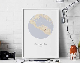 MONROVIA Liberia map poster wall decor design modern minimal nordic travel bedroom home art vintage retro dorm nursery housewarming