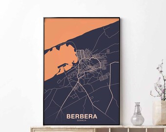 BERBERA Somalia map poster color Hometown City Print Modern Home Decor Office Decoration Wall Art Dorm Bedroom Gift