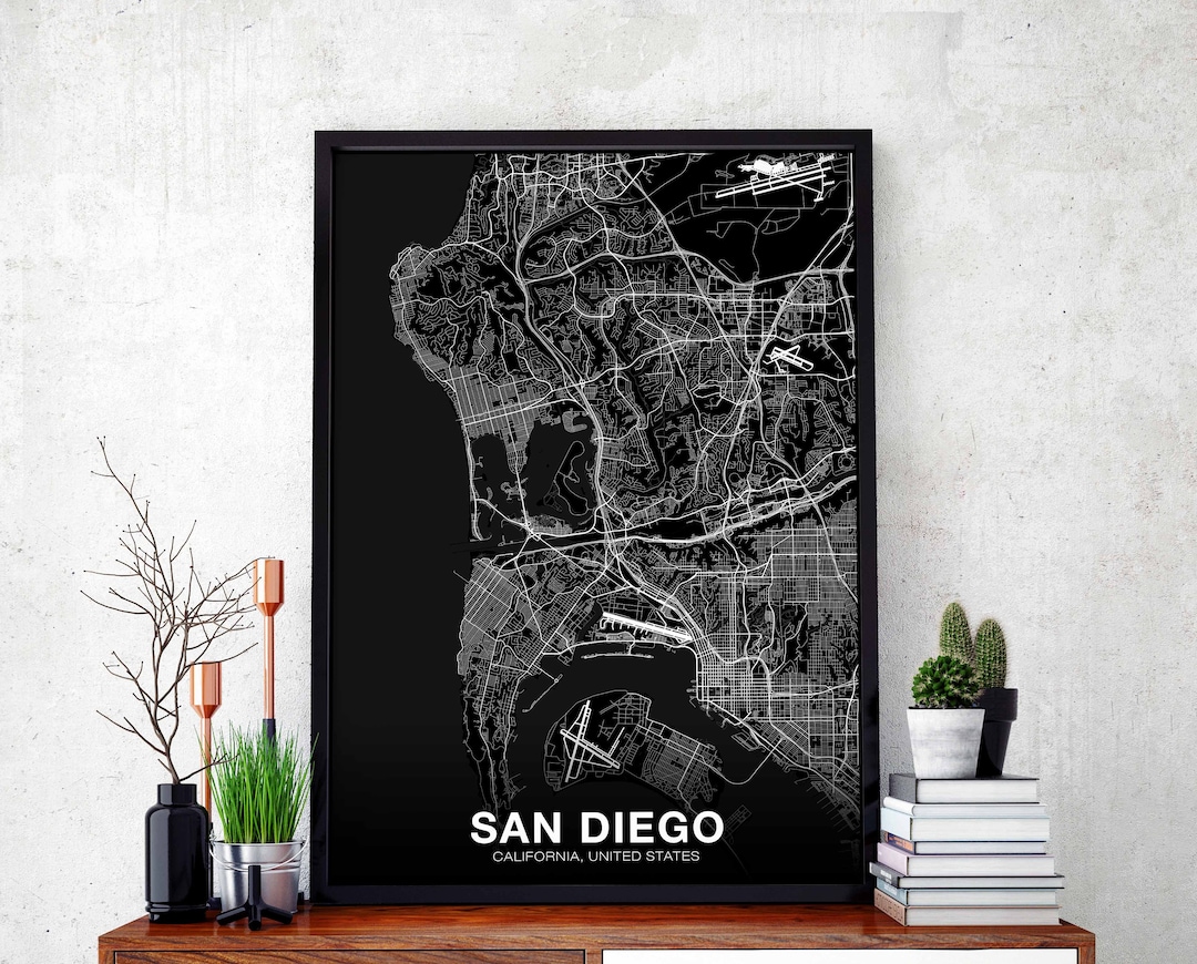 SAN DIEGO California CA Usa Map Poster Black White Hometown City Print ...