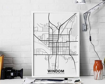 WINDOM Minnesota MN USA map poster black white Hometown City Print Modern Home Decor Office Decoration Wall Art Dorm Bedroom Gift