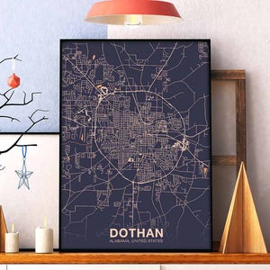 DOTHAN Alabama AL Landkarte Poster Farbe Hometown City Print Modernes Wohnkultur Büro Dekoration Wand Kunst Wohnheim Schlafzimmer Geschenk