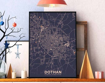 DOTHAN Alabama AL US map poster color Hometown City Print Modern Home Decor Office Decoration Wall Art Dorm Bedroom Gift