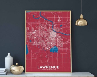 LAWRENCE Kansas KS USA poster color Hometown City Print Modern Home Decor Office Decoration Wall Art Dorm Bedroom Gift