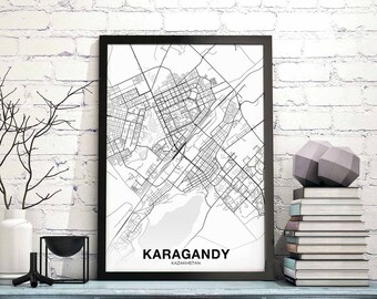 KARAGANDY Kazakhstan map poster black white Hometown City Print Modern Home Decor Office Decoration Wall Art Dorm Bedroom Gift
