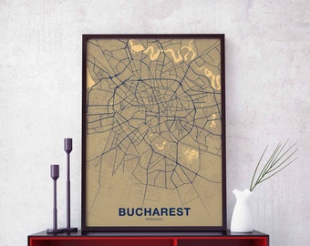 BUCHAREST BUCURESTI Romania map poster color Hometown City Print Modern Home Decor Office Decoration Wall Art Dorm Bedroom Gift