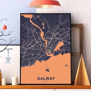 GALWAY irlande carte affiche couleur ville natale ville impression moderne décor à la maison bureau décoration mur art dortoir chambre cadeau
