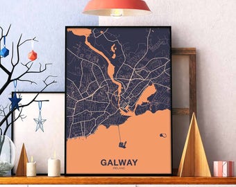 GALWAY Ireland map poster color Hometown City Print Modern Home Decor Office Decoration Wall Art Dorm Bedroom Gift