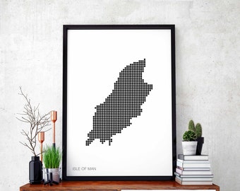ISLE OF MAN minimal dots retro map poster black white wall decor design modern swiss scandinavian nordic housewarming travel