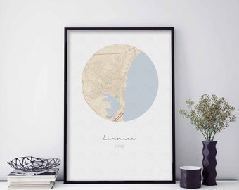 LARNACA Cyprus map poster wall decor design modern minimal nordic travel bedroom home art vintage retro dorm nursery housewarming