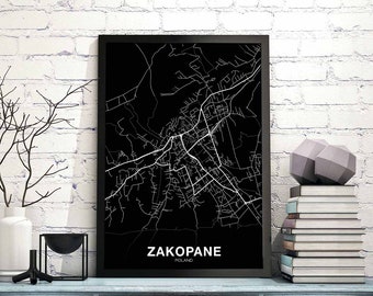 ZAKOPANE Poland map poster black white Hometown City Print Modern Home Decor Office Decoration Wall Art Dorm Bedroom Gift