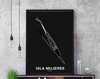 ISLA MUJERES Mexico map poster Hometown City Print Modern Home Decor Office Decoration Wall Art Dorm Bedroom Gift