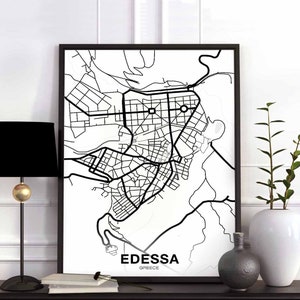 EDESSA Griechenland Karte Poster schwarz weiß Hometown City Print Moderne Wohnkultur Büro Dekoration Wand Kunst Wohnheim Schlafzimmer Geschenk