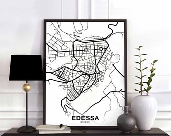 EDESSA Greece map poster black white Hometown City Print Modern Home Decor Office Decoration Wall Art Dorm Bedroom Gift