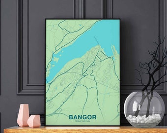 BANGOR Great Britain poster color Hometown City Print Modern Home Decor Office Decoration Wall Art Dorm Bedroom Gift