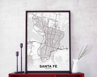 SANTA FE Argentina map poster black white Hometown City Print Modern Home Decor Office Decoration Wall Art Dorm Bedroom Gift