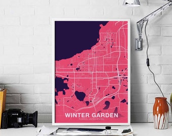 WINTER GARDEN Florida FL usa poster color Hometown City Print Modern Home Decor Office Decoration Wall Art Dorm Bedroom Gift