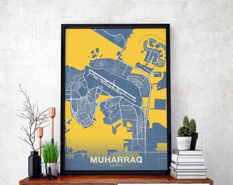 MUHARRAQ Bahrain map poster color Hometown City Print Modern Home Decor Office Decoration Wall Art Dorm Bedroom Gift