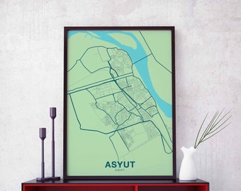 ASYUT Egypt map poster color Hometown City Print Modern Home Decor Office Decoration Wall Art Dorm Bedroom Gift