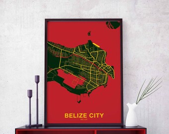 BELIZE CITY Belize poster color Hometown City Print Modern Home Decor Office Decoration Wall Art Dorm Bedroom Gift