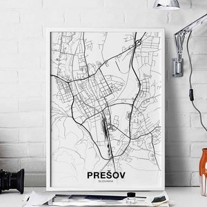 PRESOV Slovaquie carte affiche noir blanc ville natale ville impression moderne décor à la maison bureau décoration mur art dortoir chambre cadeau