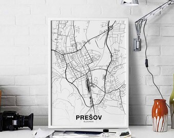 PRESOV Slovakia map poster black white Hometown City Print Modern Home Decor Office Decoration Wall Art Dorm Bedroom Gift