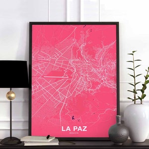 LA PAZ Bolivia map poster color Hometown City Print Modern Home Decor Office Decoration Wall Art Dorm Bedroom Gift